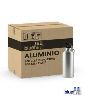 Botella Aluminio 600 ml. Blue Heat Deportiva color Plata